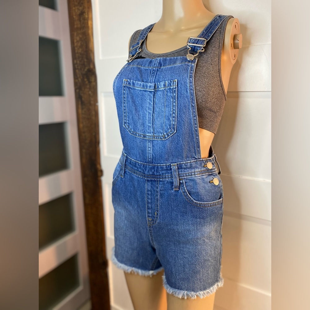 Cat & Jack Denim Overall Shorts w Puma Sports Bra 2 Pc Girls Outfit Size Used